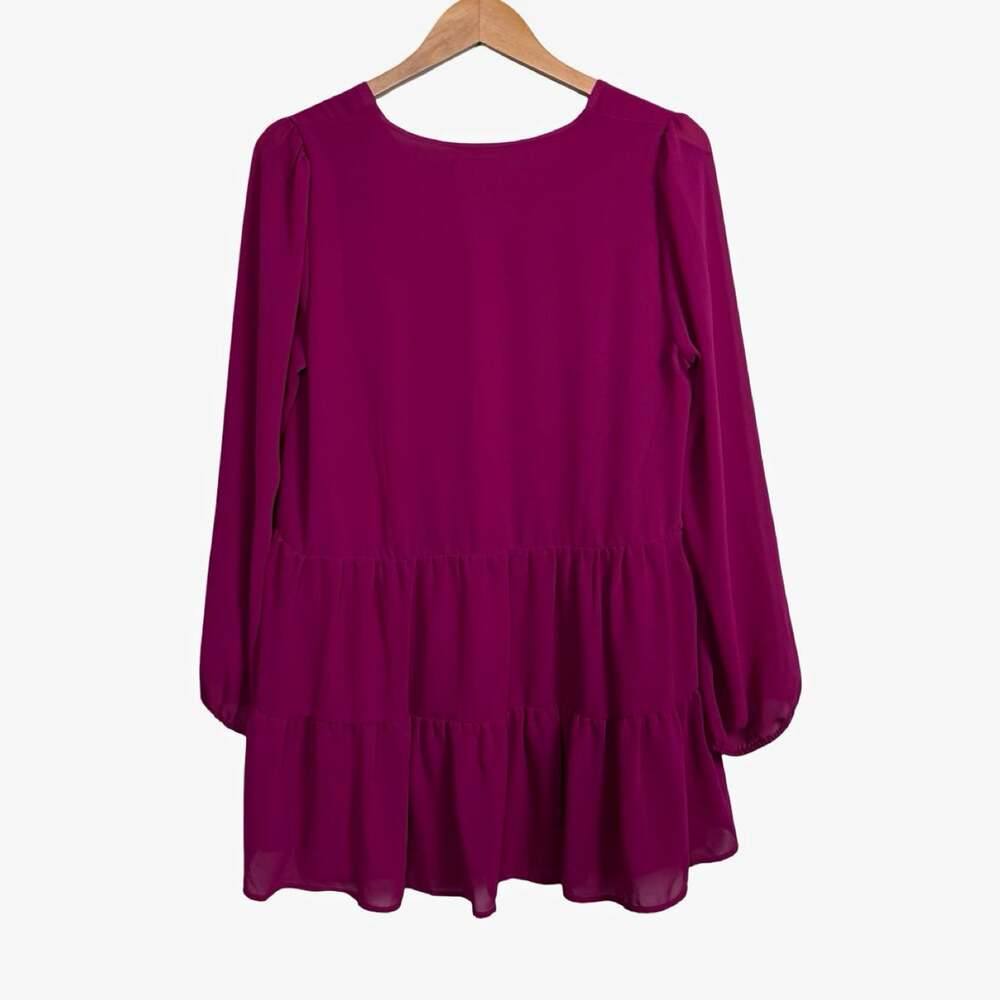 Melloday Pink Chiffon Babydoll Tiered Ruffle Scoop Neck Lined Dress Size L